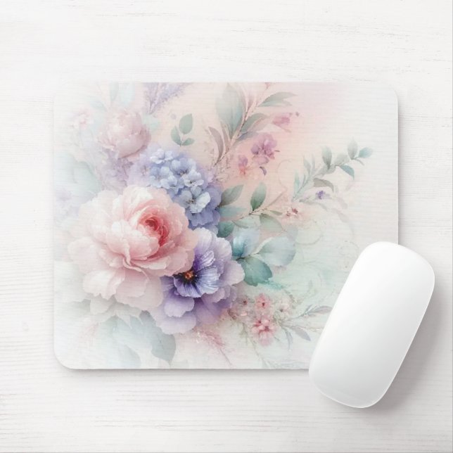 Mousepad Elegant Watercolour Aquarell Flowers Trendy (Com mouse)
