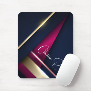 Mousepad Elegante Abstrato Dourado Blue Pink