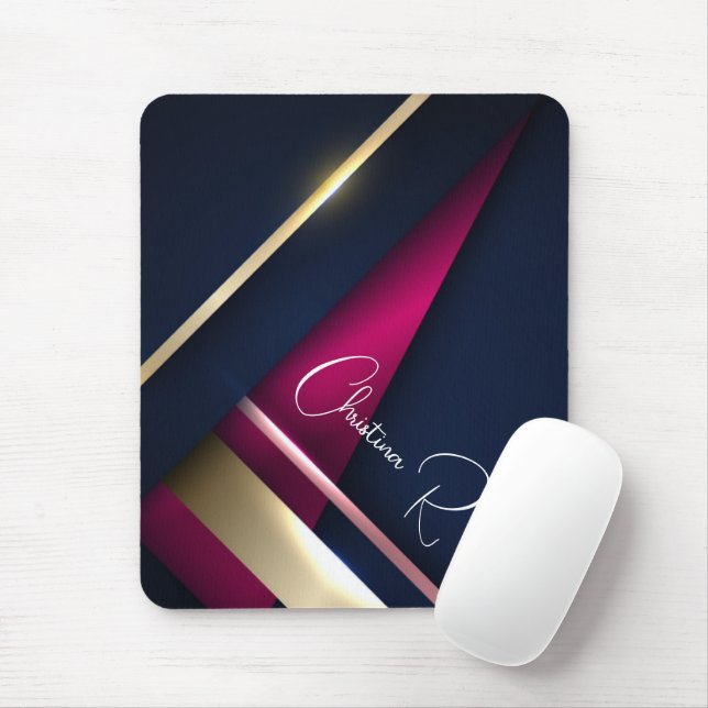 Mousepad Elegante Abstrato Dourado Blue Pink (Com mouse)