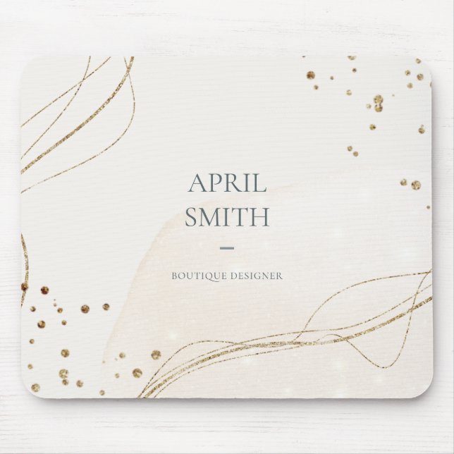 Mousepad Elegante Abstrato Glitter Ivory Dourado Watercolor (Frente)