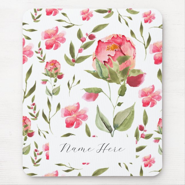 Mousepad Elegante Aquarela Peony Botânica Floral (Frente)