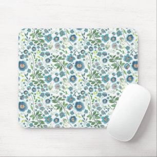 Mousepad Elegante Aquarela Verde Floral Verde Azul