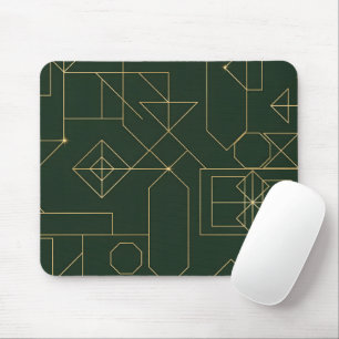 Mousepad Elegante Arte Deco Geométrica Verde Esmeralda e Do