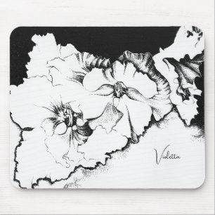 Mousepad Elegante Arte Floral Preto e Branco Original com P
