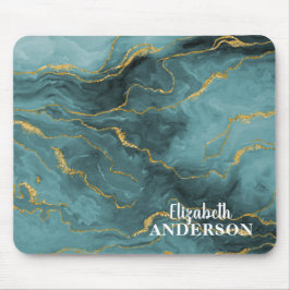Mousepad Elegante Azul Agate Geode Marble Monograma Nome