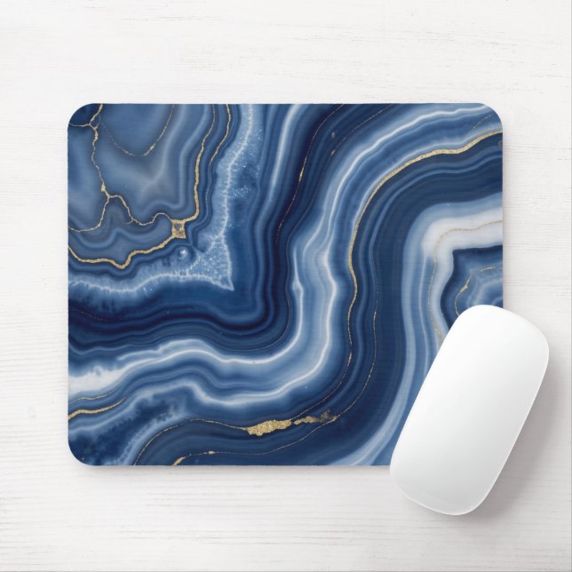 Mousepad Elegante Azul Marinho Dourado Mármore Líquido Abst (Com mouse)