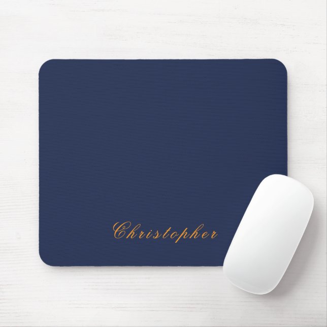 Mousepad Elegante Azul Marinho Nome Personalizado  (Com mouse)