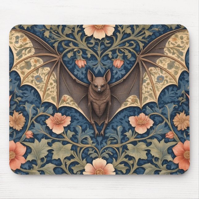 Mousepad Elegante Bat Voador William Morris Inspirou Floral (Frente)