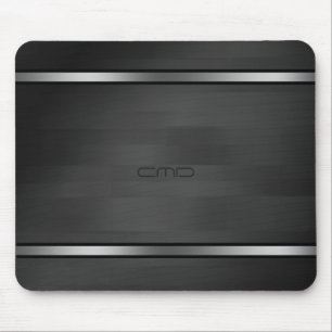 Mousepad Elegante Black Faux Wood Strips Silver Acentos