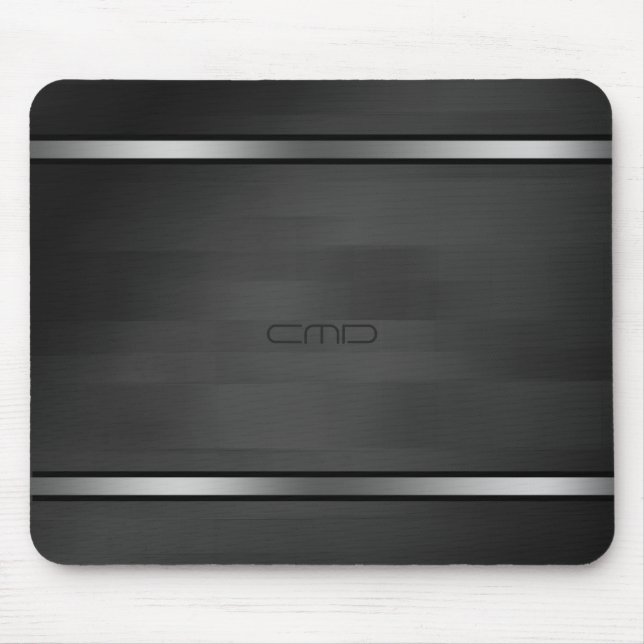 Mousepad Elegante Black Faux Wood Strips Silver Acentos (Frente)