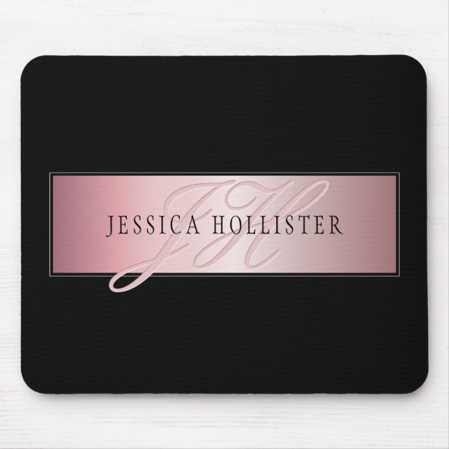 Mousepad Elegante Blush Faux Rosa Dourado | Nome e Iniciais (Frente)