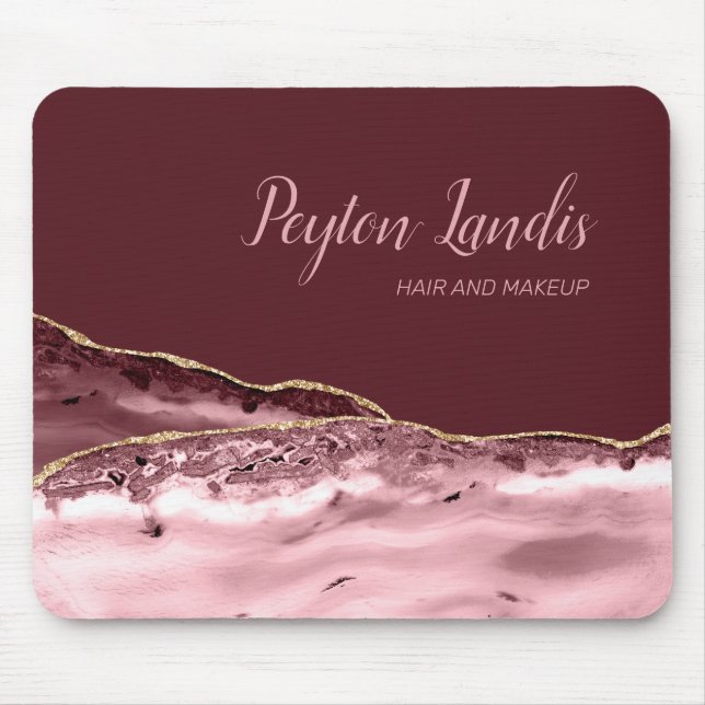 Mousepad Elegante Borgonha Rosa Marble Name Business (Frente)