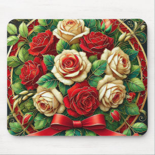 Mousepad Elegante Buquê de Rosas Vermelhas e Brancas