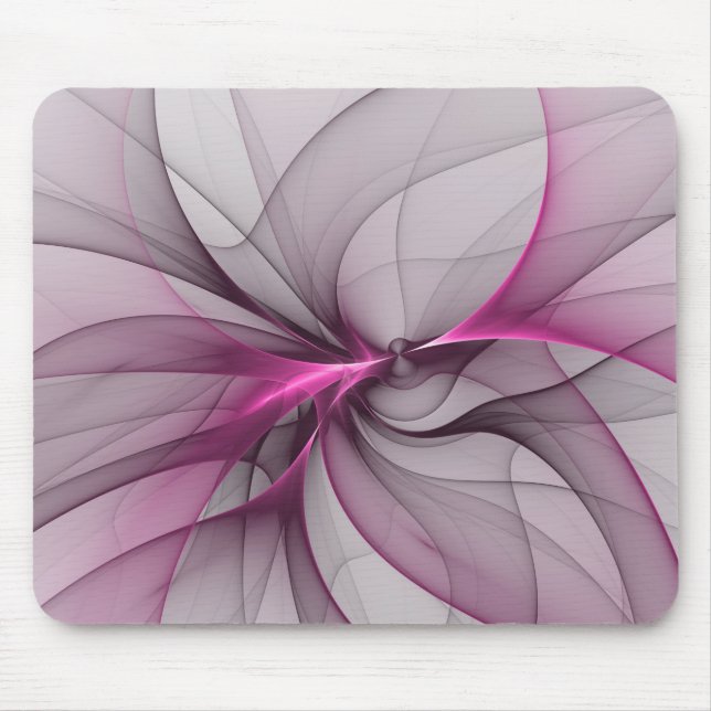 Mousepad Elegante Caos Moderno, Abstrato, Arte Fractal Rosa (Frente)