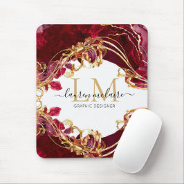 Mousepad Elegante Cereja Vermelho e Dourado Script de Monog