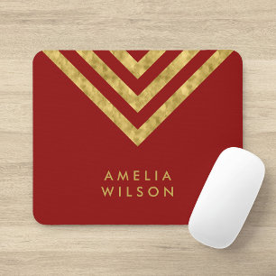 Mousepad Elegante Chevron Geométrico Nome Falso Dourado Ver
