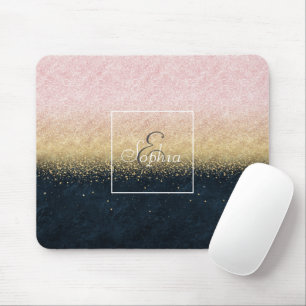 Mousepad Elegante cora o ouro e os confetes simples azuis