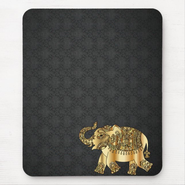 Mousepad Elegante Damask Ouro Paisley Elefante  (Frente)