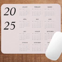 Mousepad Elegante de Calendário Personalizado Pink 2025