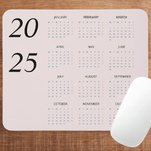Mousepad Elegante de Calendário Personalizado Pink 2025