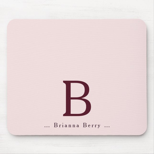 Mousepad Elegante de Monograma de Blush (Frente)