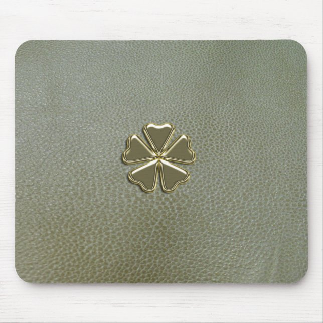 Mousepad Elegante Dia de São Patrício do Trevo, Couro Verde (Frente)