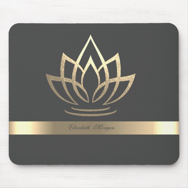 Mousepad Elegante Dourado Lotus, Yoga (Frente)