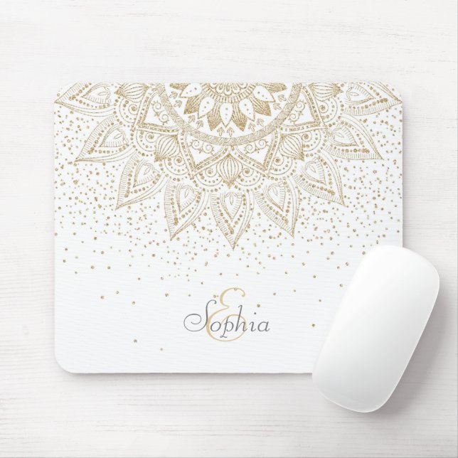 Mousepad Elegante Dourado Mandala Dots Design (Com mouse)