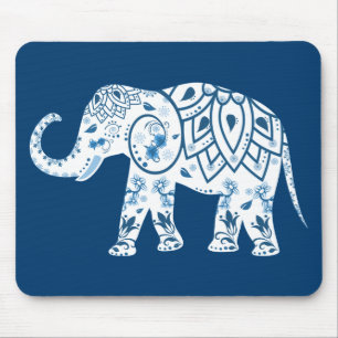 Mousepad Elegante Elefante Azul com Padrão