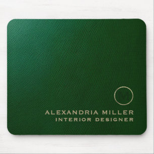 Mousepad Elegante Emerald Green Monograma Dourado