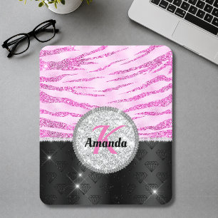 Mousepad Elegante estampa animal em rosa e preto com brilho
