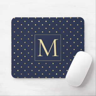 Mousepad Elegante Estiloso Azul Marinho Dourado Pontos Polk