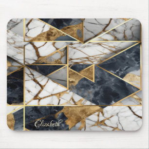 Mousepad Elegante Estiloso Mármore Geométrico Dourado Preto