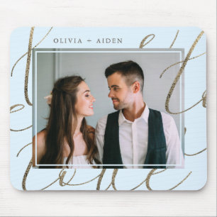 Mousepad Elegante Faux Dourado Love Script com Fotografia e