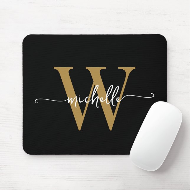 Mousepad Elegante Feminino Nome Monograma Script Dourado Pr (Com mouse)
