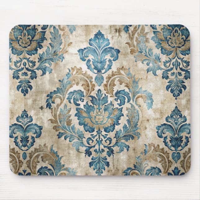 Mousepad Elegante Floral Azul Vintage (Frente)