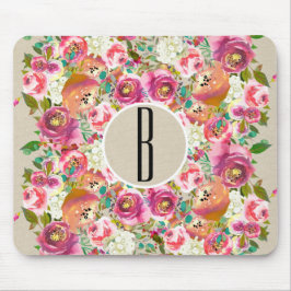 Mousepad Elegante Floral Rústico Kraft Monograma Shaby Chic