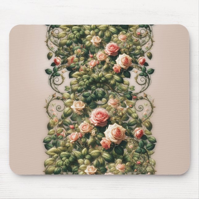 Mousepad Elegante Floral Vinhas Rosa Pink Shabby Chic (Frente)