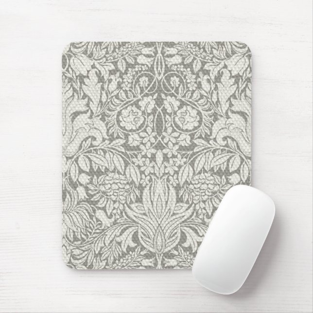 Mousepad elegante formal brocado de renda damasco branco (Com mouse)