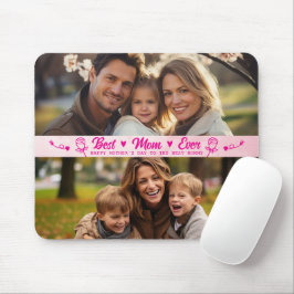 Mousepad Elegante Foto Texto Dia das Mães Aquarela Rosa