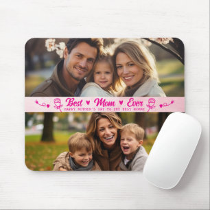 Mousepad Elegante Foto Texto Dia das Mães Aquarela Rosa
