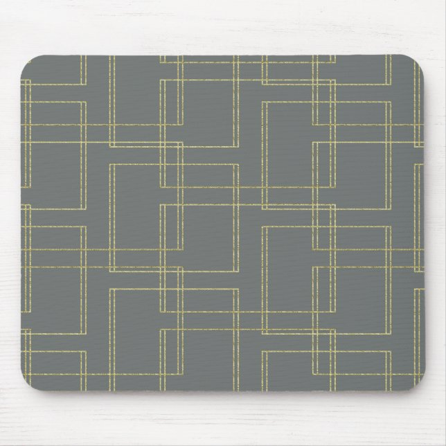Mousepad Elegante Geométrico Glam Cinza e Dourado (Frente)