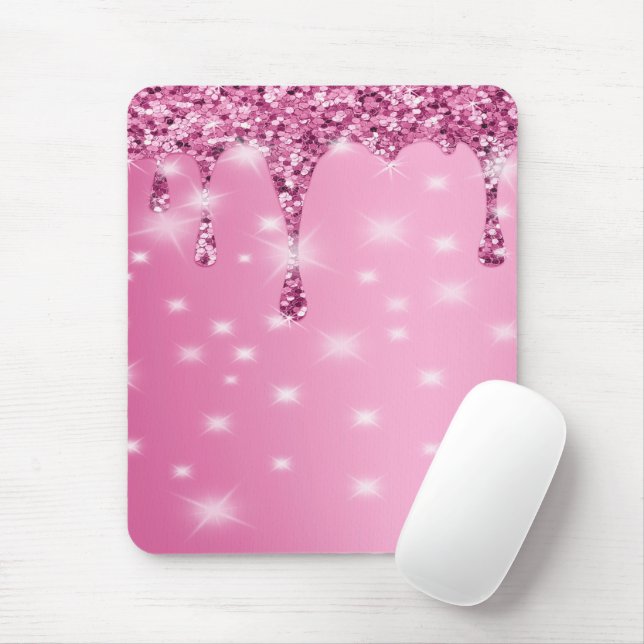Mousepad Elegante Gotejamento de Brilho Rosa Quente (Com mouse)