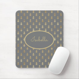 Mousepad Elegante Grey e Dourado Abacaxi Personalizado