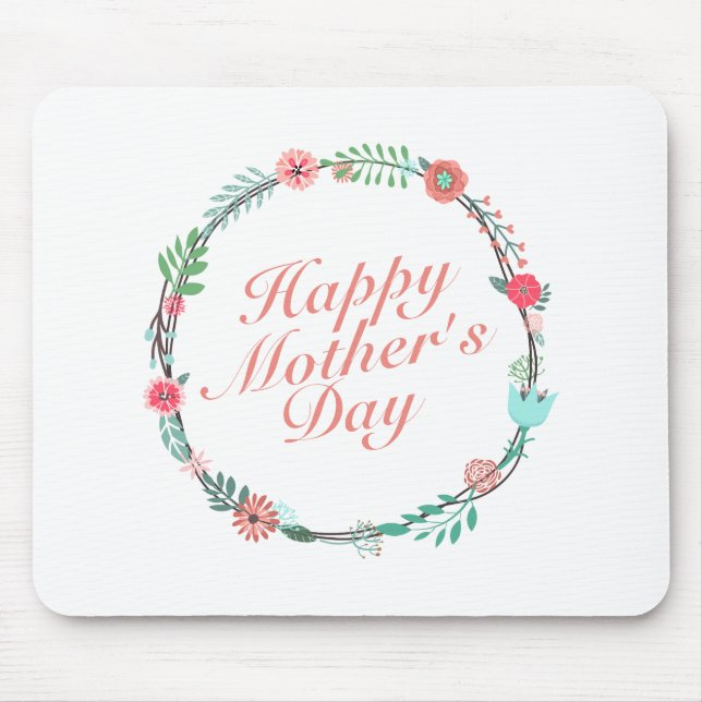 Mousepad Elegante Happy Dia de as mães Floral Wreath Mousep (Frente)