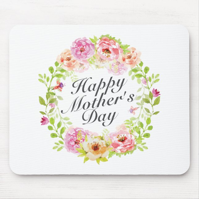 Mousepad Elegante Happy Dia de as mães Floral Wreath Mousep (Frente)