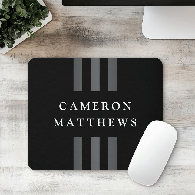 Mousepad Elegante listras negras cinza negra ou comercial (Elegant stripes black dark gray name or business mouse pad)