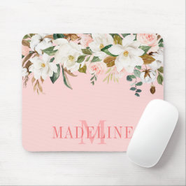 Mousepad Elegante Magnolias Rosas Monograma Floral
