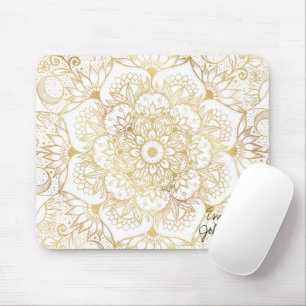 Mousepad Elegante Mandala Floral em Ouro Branco