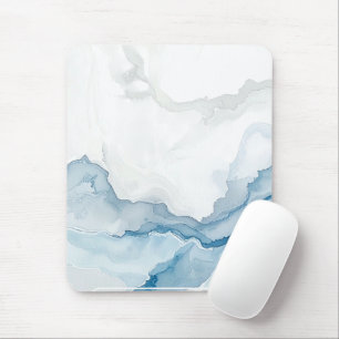 Mousepad Elegante mármore branco e azul Nome personalizado 
